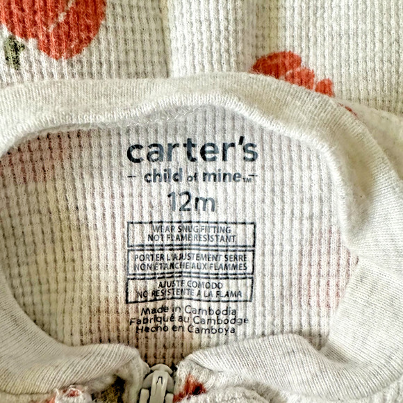 Carter's, Child of Mine, Fall Sleeper, 12M, Pumpkin zip up with foot grips - Picture 7 of 7